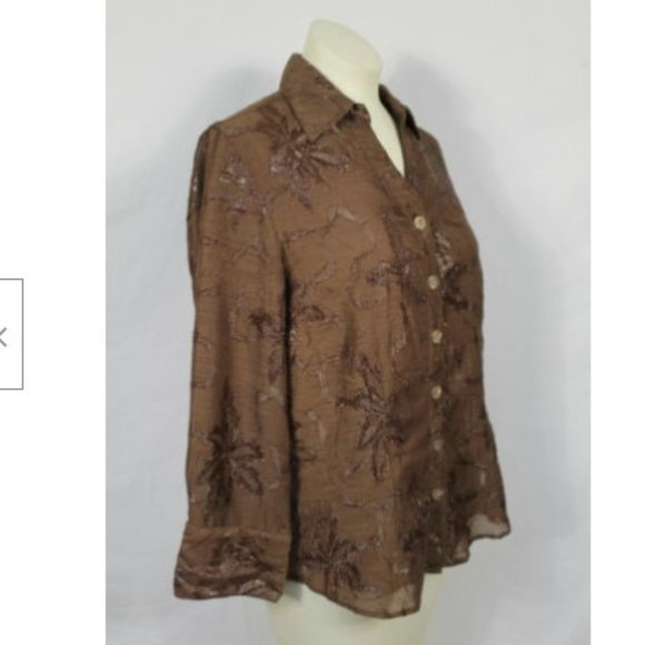 Coldwater Creek Brown Floral Artsy Crinkle Top S - Picture 2 of 5